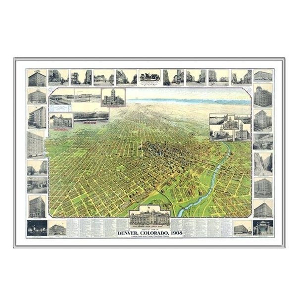 Universal Map Group Llc Universal Map 16478 Denver CO 1908 Historical Print Framed Wall Map - Silver 16478